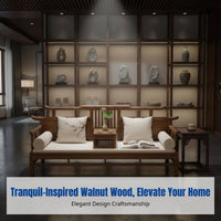 Walnut Wood Sofa, New Chinese Style, Living Room Furniture, Tranquil Look, Cotton Linen