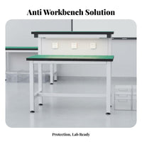 Built-in LED Light Anti-Static Workbench Steel Frame Construction Electronics Assembly Station Wear-Resistant Desktop Heavy Duty Work Table Easy to Assemble for Workshop Technicians, Factory Workers, Engineers