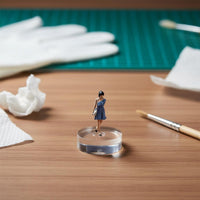 1:64 Scale Girl Figurine Hand Painted Blue Dress Woman Model Realistic Intricacy
