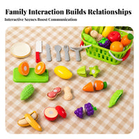19 Pieces Reassembly Toy Fruit and Vegetable Set Green Handled Cutting Play Food Set Colorful Cutting Play Food Molded
