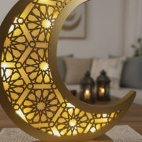 LED Curved Celestial Lamp Middle Eastern Style Hollow-out Moon Table Lamp Thoughtful Gift Eid Curved Light for Living Room, Bedroom