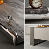 TV Cabinet with Mineral Slab Surface Sleek TV Cabinet Low-Profile Media Console for Living Room