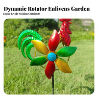 Multicolor Chicken Wind Spinner Painted Finish Metal Garden Stake Ornament Circular Frame Chicken Stake Ornament Pronged Support for Lawn, Courtyard