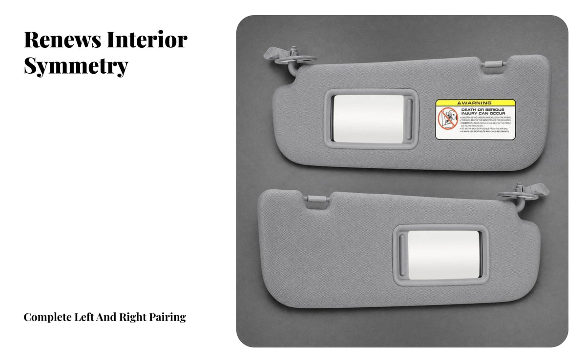 Left and Right Automotive Sun Visor Pair | Gray, Sun Visor with Mirror, for Daily Driving