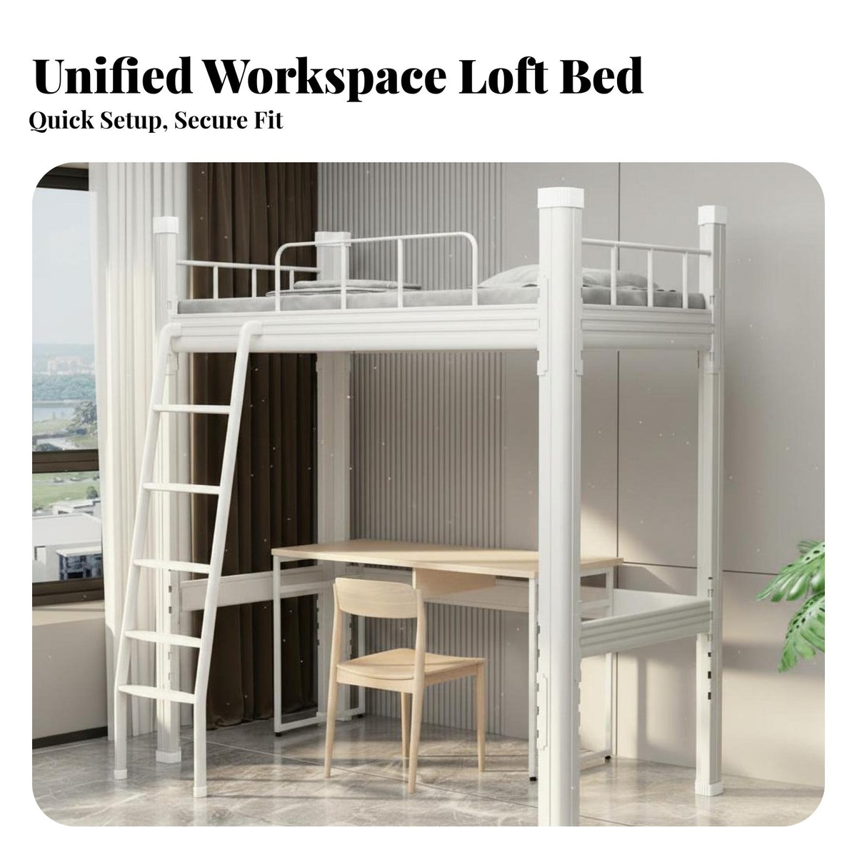 Loft Bed with Desk Space Saving High Er Bed with Workstation Multi-Functional Bedroom Furniture for Students, Dorm Room, Small Areas, Apartment
