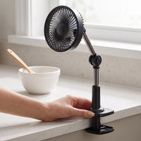 Clip-on Rechargeable Fan with Extendable Arm, Large Airflow, Ultra-Quiet for Desk, Bed, Dorm