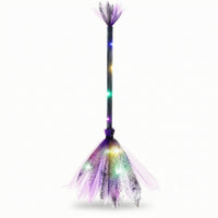 Witch Broom with Lights Light-up Glowing Broom Costume Accessory Multicolor Prop Delicate for Cosplayers, Halloween, Cosplay