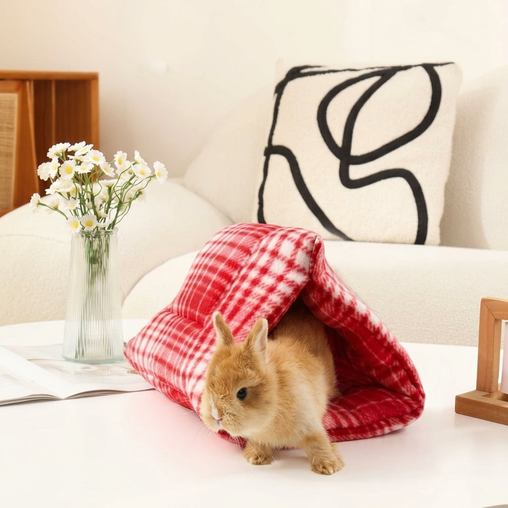 Semi-Enclosed Bunny Hideaway with Thermal Insulation, Guinea Pig Cage Accessories, Small Animal Winter Warm Nest for Ferrets and Hamsters