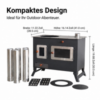 Portable Tent Stove, Wood Stove for Camping, with Cooking Surface and Ash Catcher, Alloy Heating for 3-5 People