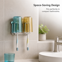 Stainless Steel Wall-Mounted Toothbrush Holder with Tumblers, No-Drill Bathroom Organizer for Couples