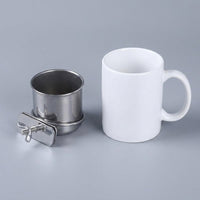 Bird Feeder Cup with Fastener, Stainless Steel Single Clasp Bowl Feeding Dish, Rolled Edge Steel Bowl for Budgie and Cockatiel Hanging Parrot Feeder