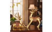 Tabletop Deer Figurines Sculptural Deer Figurine Ornate Sculptures with Antlers Gold-Trimmed for Living Room, Entryway, Mantel, TV Cabinet