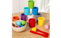 Hand-Eye Coordination Ball Cup Game with Tongs Fine Motor Child-Centered Toy with Tongs Multicolor Color Matching Toy with Cups Educational for Toddlers, Preschoolers, Homeschooling, Playrooms