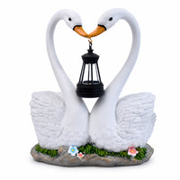 Swan Statue with Hanging Lantern Light Stone-Look for Gardeners