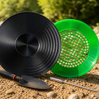 4 Pieces Gold Panning Kit with Hand Tools Essential Metal Pan with Classifier Screen Portable Classifier Screen for Outdoor Prospecting