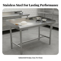 With Backsplash Stainless Steel Work Table Easy to Clean Restaurant Kitchen Work Table Rust-Proof Stainless Steel Workbench High Load Capacity for Home Cooks, DIY Enthusiasts, Cafe, Bakery, Garage, Laundry Room