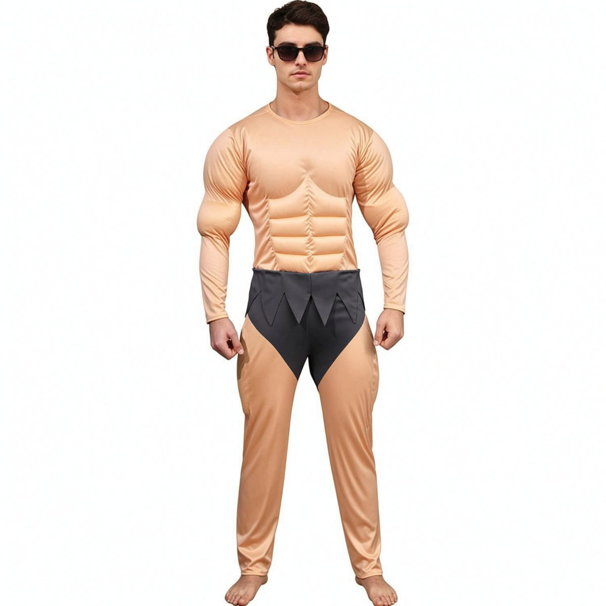 Full-Body Muscle Suit Long-Sleeve Muscle Costume Black Superhero Bodysuit Comfortable for Adults, Men, Halloween, Cosplay
