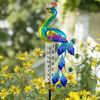 Decorative Peacock Rain Gauge Stake Outdoor Rain Gauge with Solar Light Waterproof Yard Ornament Metal for Homeowners