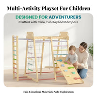 Wooden Climbing Frame with Slide Solid Wood Indoor Playset with Swing and Sturdy Wooden Climber Playset for Young Children, Playroom, Home