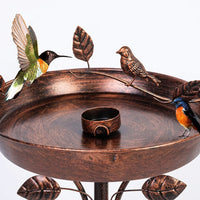 Iron Water Dish for Birds, 12.2 inch Retro Vintage Rustic Garden Decor, Dark Brown Outdoor Bath and Feeder with Post