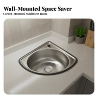 Stainless Steel Triangle Sink Space Saving Stainless Steel Triangle Basin Easy to Clean Angled Kitchen Sink for Homeowners, Small Areas, RV, Washroom