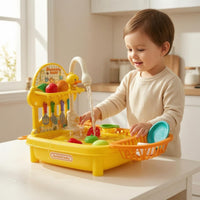 Standing Faucet Running Water Sink Toy Duck Themed Toy Kitchen Sink Detachable Legs Dishwashing Set Yellow