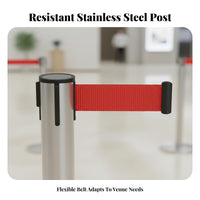 Anti-Slip Base Retractable Belt Stanchion Heavy-Duty Stainless Steel Queue Post Long-Lasting Queue Line Pole Flexible Configuration for Security Personnel, Venue Managers, Business Owners, Airports, Hotels, Exhibition Halls, Retail Shop S