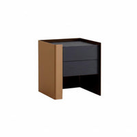 Smoky Color Nightstand with Storage Saddle Leather Finish Single-Drawer End Table with Shelf Modern Design Bedside Cabinet Italian Inspired for Homeowners, Renters, Students, Guest Room, Hotel, Hallway