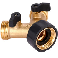 Brass Garden Hose Splitter with Shut off Valves Threaded Hose Splitter with Washers Leak Proof Y Connector Heavy Duty for Gardeners, Homeowners, Patio, Backyard