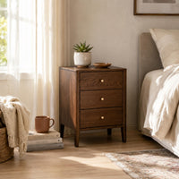 Nordic Nightstand Rectangular Wood End Table Round Pulls Room Furniture