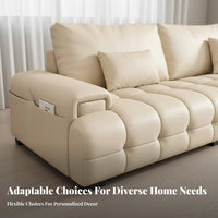 Straight-Line 3-Seater Sofa Top-Grain Cowhide Upholstered 3-Seater Couch Modern Minimalist Design Living Room Seating for Apartment Dwellers, Families