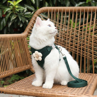 Soft Polyester No Pull Escape Proof Vest Harness and Leash Set for Dog Walking, Patterned Walking Harness for Outdoor Pet, Travel Pet Harness