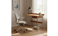 Wood Writing Desk with Metal Legs Stainless Steel Frame Retro Style Writing Desk Rustic Simplicity Aesthetic Home Furniture for Students, Bedroom