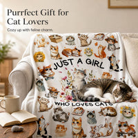 Flannel Cat Lover Blanket for Girls, Living Room Bedroom Sofa Throw