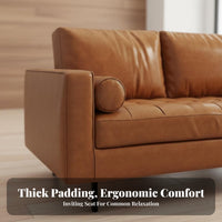 Retro Design Brown Tufted Couch Central-Century Modern Design Sofa Long-Lasting Construction Home Furniture Easy to Clean for Apartment Dwellers, Homeowners, Office Managers, Living Room, Lounge Area, Bedroom