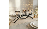 Elegant Candle Holder with Crystal Panels Decorative Centerpiece Candle Holder Modern Classic Candelabra with Three Arms Slimline for Brides, Dining Table