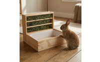 Wooden Hay Feeder with Tray Wood Small Pet Hay Feeder Large Capacity Grass Manger for Enclosures