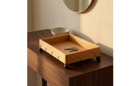 Wooden Tray with Feet Rectangular Wooden Storage Tray Open-Top Desktop Organizer for Entryway