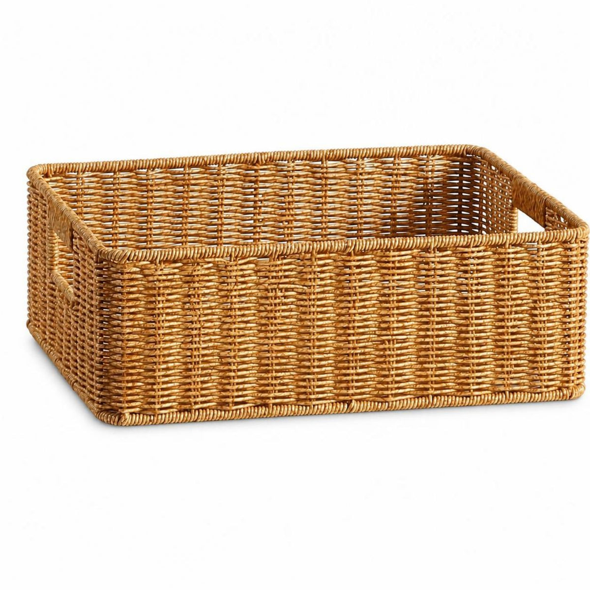 Braided Container Basket with Handles Open-Top Rectangular Organizer Basket for Closet