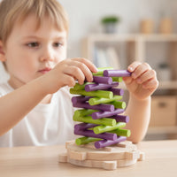 Wooden Balancing Game Challenging Wooden Balance Game Child Stacking Toy with Die for Kids, Preschoolers