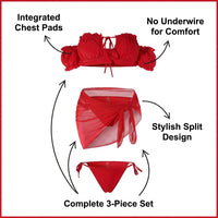 Swimsuit for Girls, Retro European and American Style Bikinis, Padded Push Up Set for Women, Three-Piece with Matching Head Flower