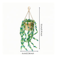Hanging Plant Pot Ornament Beaded Plant Hanger with Beads Decorative Disco Ball Planter with Chain for Window, Porch, Balcony