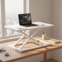 Single-Hand Adjustment Sit to Stand Desk Converter Space-Saving Height Adjustable Desktop Converter Minimal Assembly Height Adjustable Desktop Riser Waterproof Surface for Gamers, Students, Professionals