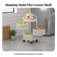 Multitier Design Rotating Corner Produce Basket Space-Saving 5-Tier Rotating Basket Cart Sturdy framework Organizer Rack Easy Assembly for Home Cooks, Apartment Dwellers, Homeowners, Kitchen, Narrow Spaces, Pantry, Bathroom