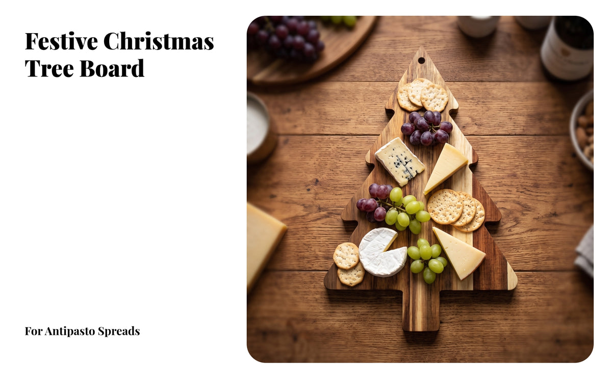 Decorative Tree Shaped Serving Board | Smooth Oiled Finish Wood Grain, for Holiday Entertaining