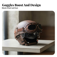 PU Leather Half Helmet Breathable Retro PU Leather Helmet Riding Gear All-Season Lightweight for Grown-up S, Downtown Commuting