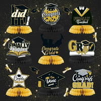 9 Pieces Graduation Honeycomb Centerpiece Gold and Black Theme Graduation Party Table Decoration Easy to Assemble for Graduates