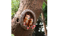 Squirrels in Tree Hollow Statue Weather-Resistant Squirrel Tree Peeker Hand-Painted Garden Sculpture for Yard, Patio, Balcony