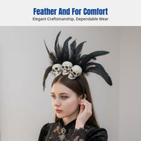 Dark Elegant Feather Skull Headband, Halloween Cosplay, Victorian Performance Hair Clip