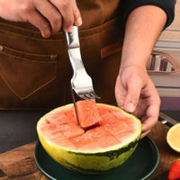 Watermelon Cutter Handheld Watermelon Fork Cutter 2-in-1 Fruit Cutter Rounded Grip Kitchen Tool Metal Finish